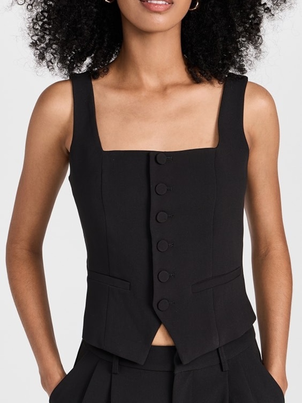 PAIGE Black Square-Neck Button Vest